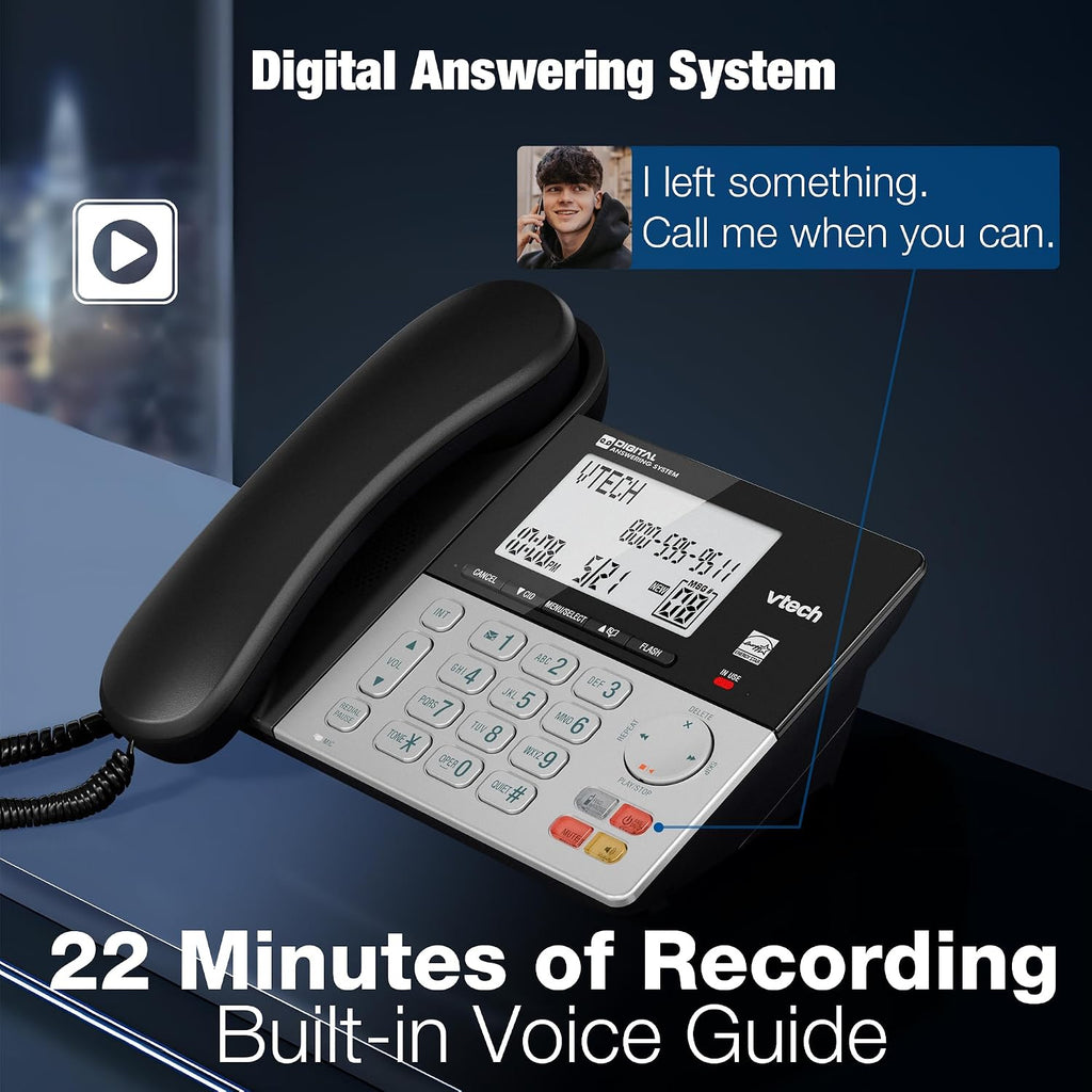 H19 - VTech CS6949 DECT 6.0 Corded/Cordless Telephone System, Black/Silver