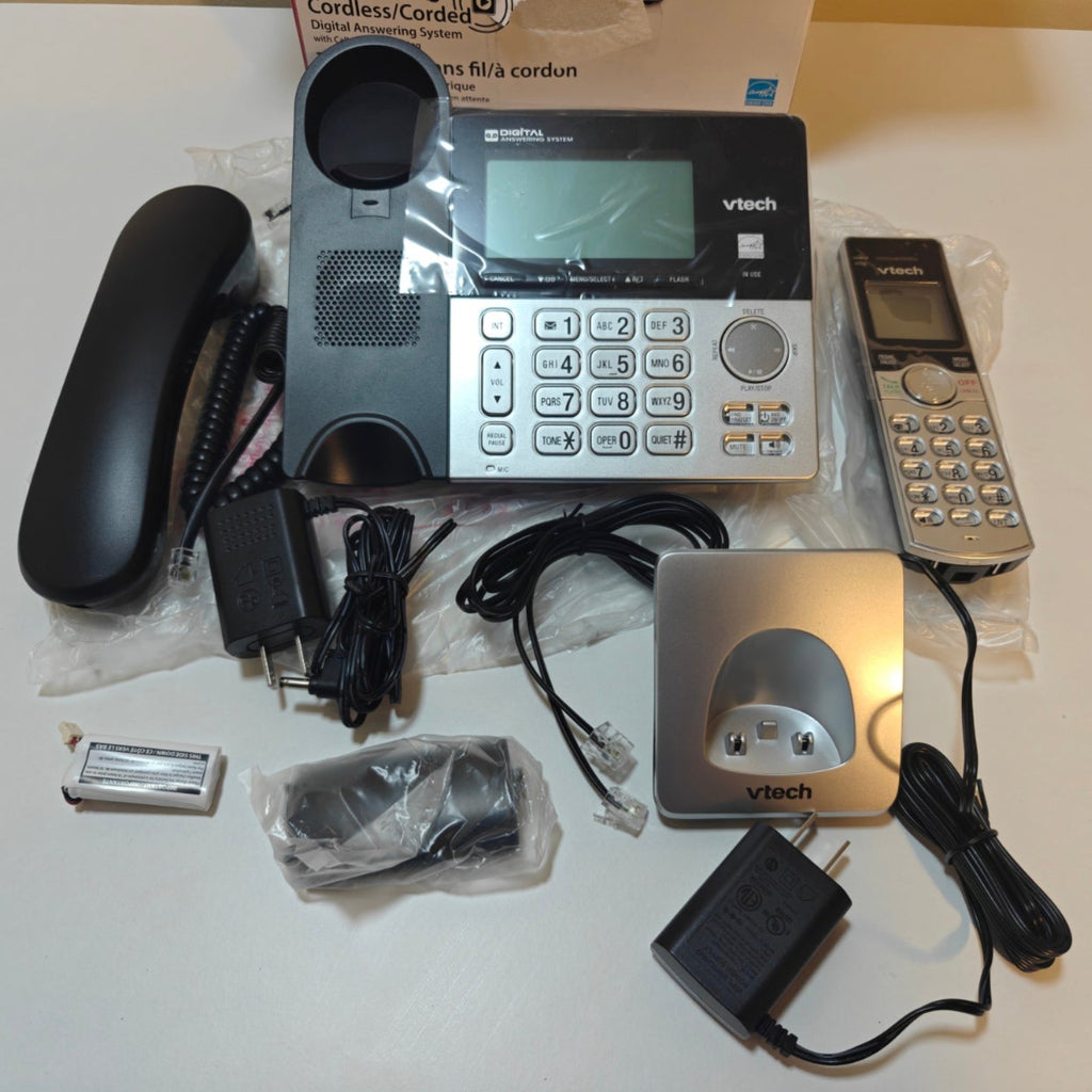 H19 - VTech CS6949 DECT 6.0 Corded/Cordless Telephone System, Black/Silver