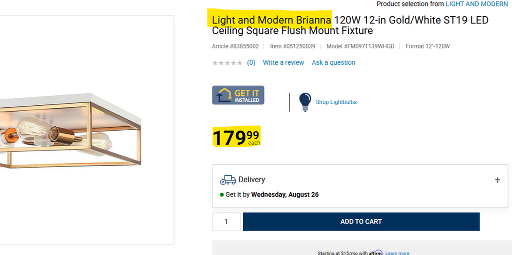 H20 - 12-Inch Square Flush Mount Ceiling Light – Matte White & Brushed Gold 2-Light Fixture