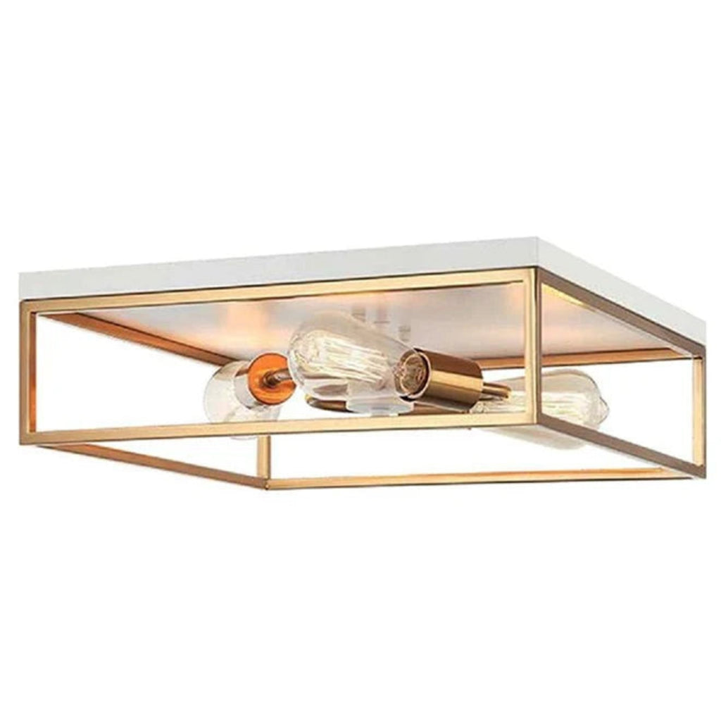 H20 - 12-Inch Square Flush Mount Ceiling Light – Matte White & Brushed Gold 2-Light Fixture