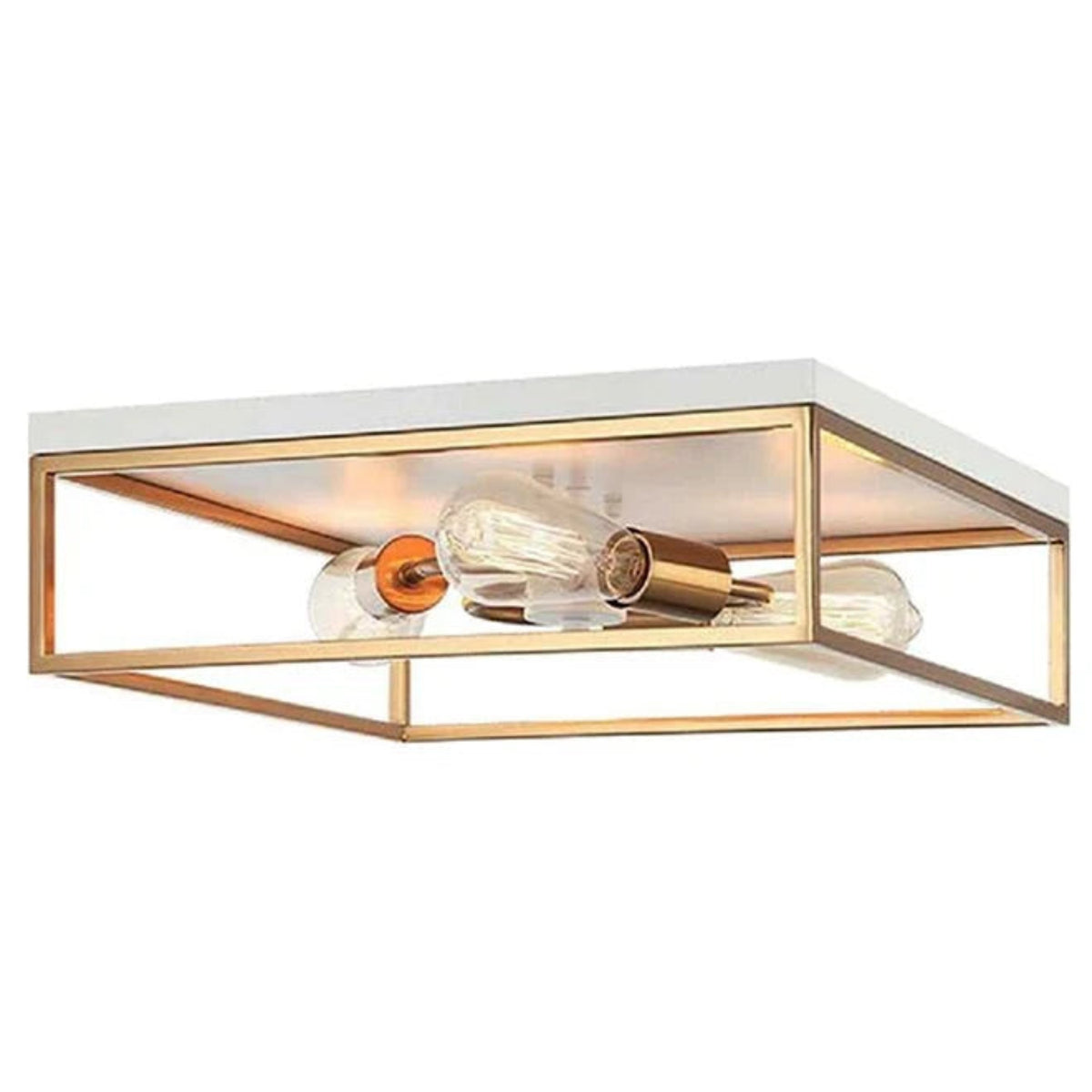 H20 - 12-Inch Square Flush Mount Ceiling Light – Matte White & Brushed Gold 2-Light Fixture
