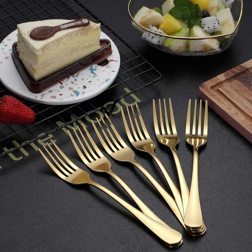 H24 - Kyraton Set of 12 Stainless Steel Dinner Forks, 8 Inch, Titanium-Plated Wedding Flatware, 12 Table Fork Set
