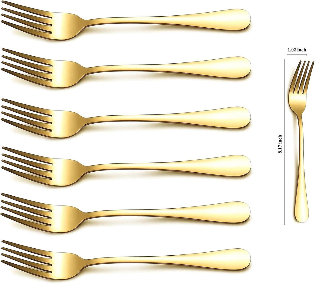 H24 - Kyraton Set of 12 Stainless Steel Dinner Forks, 8 Inch, Titanium-Plated Wedding Flatware, 12 Table Fork Set