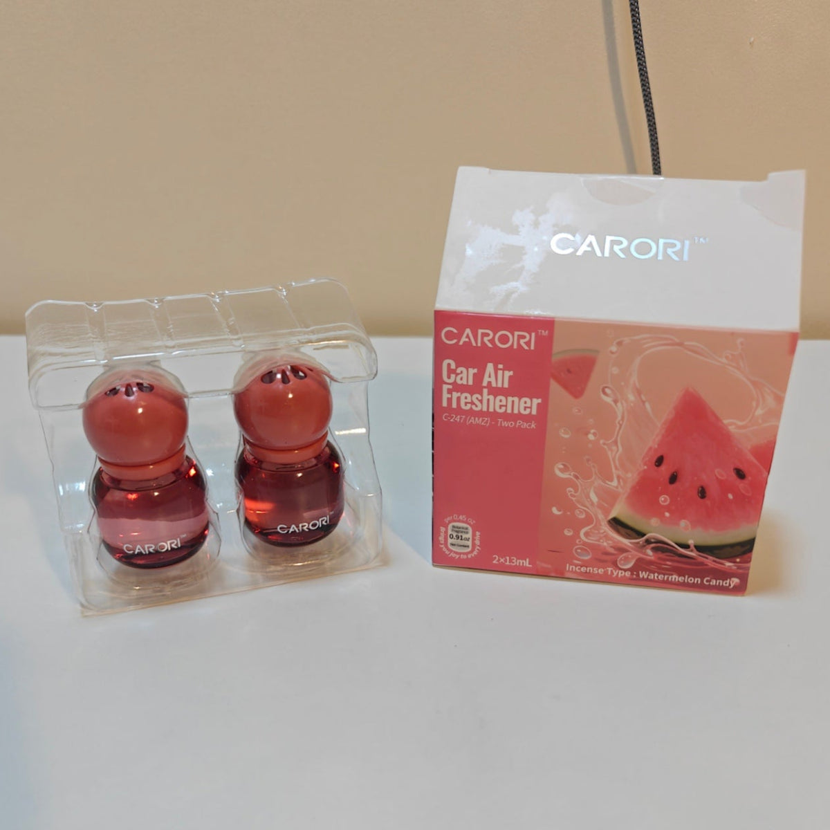H26 - Carori Car Air Freshener Vent Clip, Car Fresheners Long Lasting Scent (13ml x 2 Pack) - Watermelon