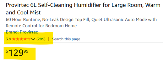 H27 - Provirtec 6L Self-Cleaning Humidifier for Large Room, Warm and Cool Mist
