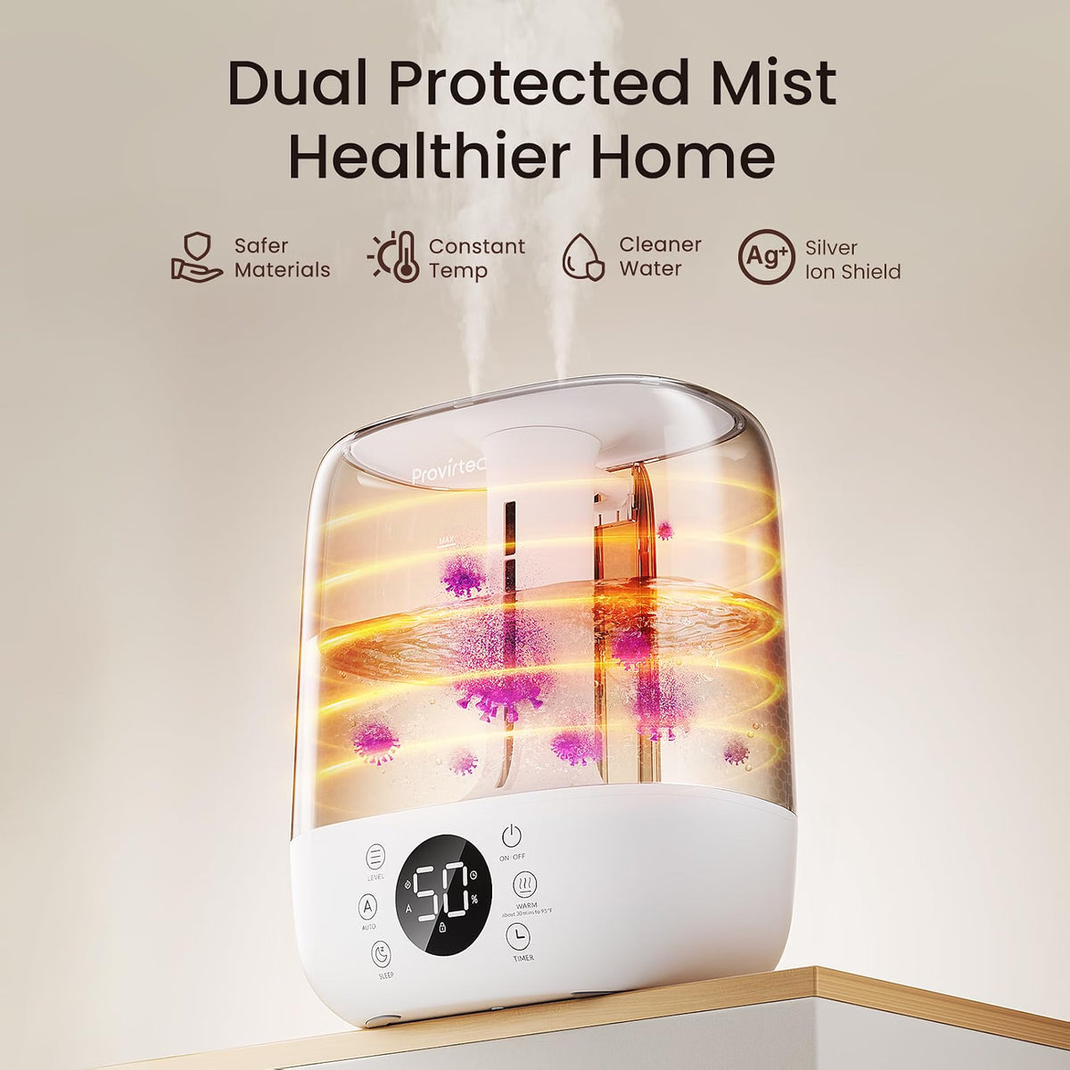 H27 - Provirtec 6L Self-Cleaning Humidifier for Large Room, Warm and Cool Mist