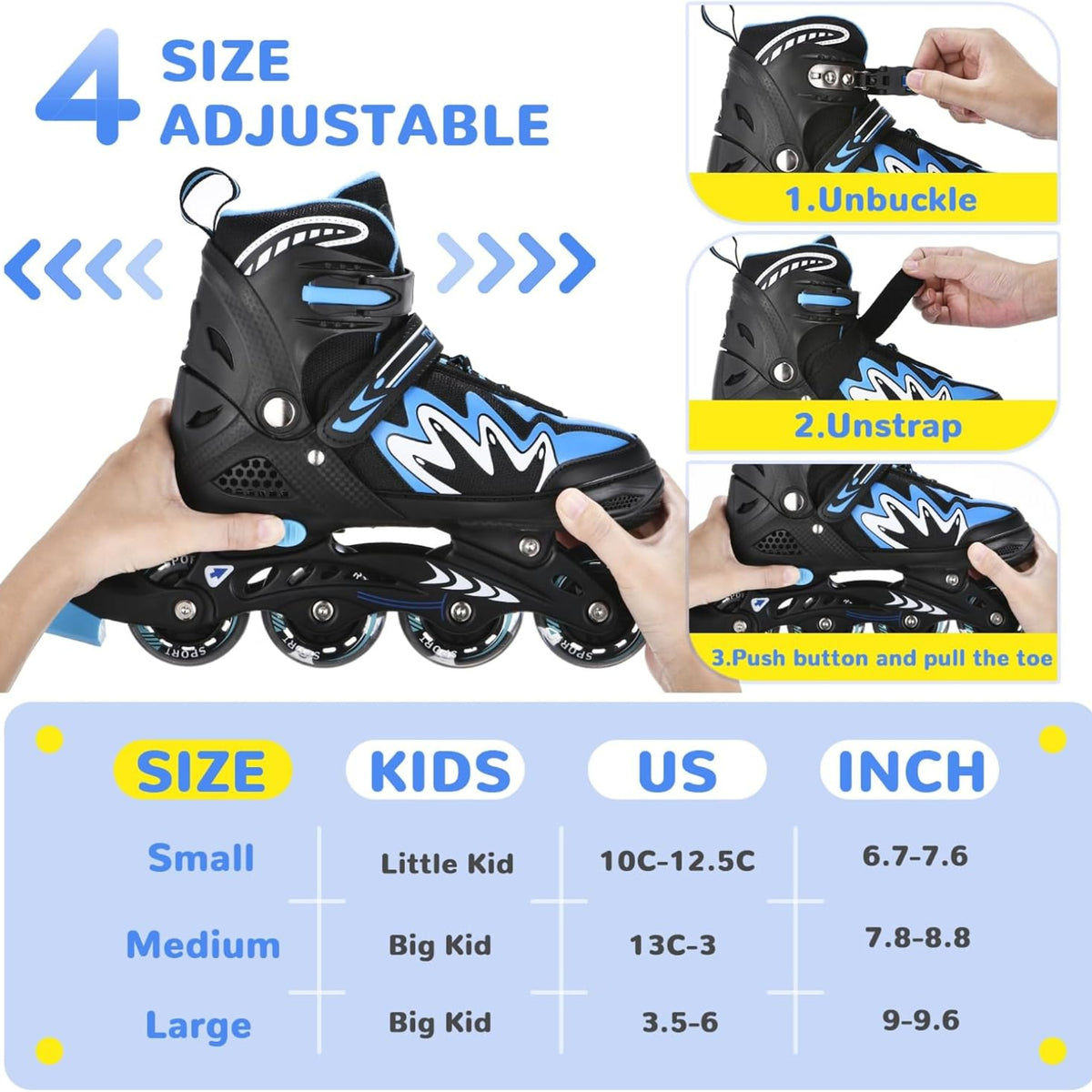 H28 - TOMSHOO Kids Inline Skates with Full Light Up Wheels