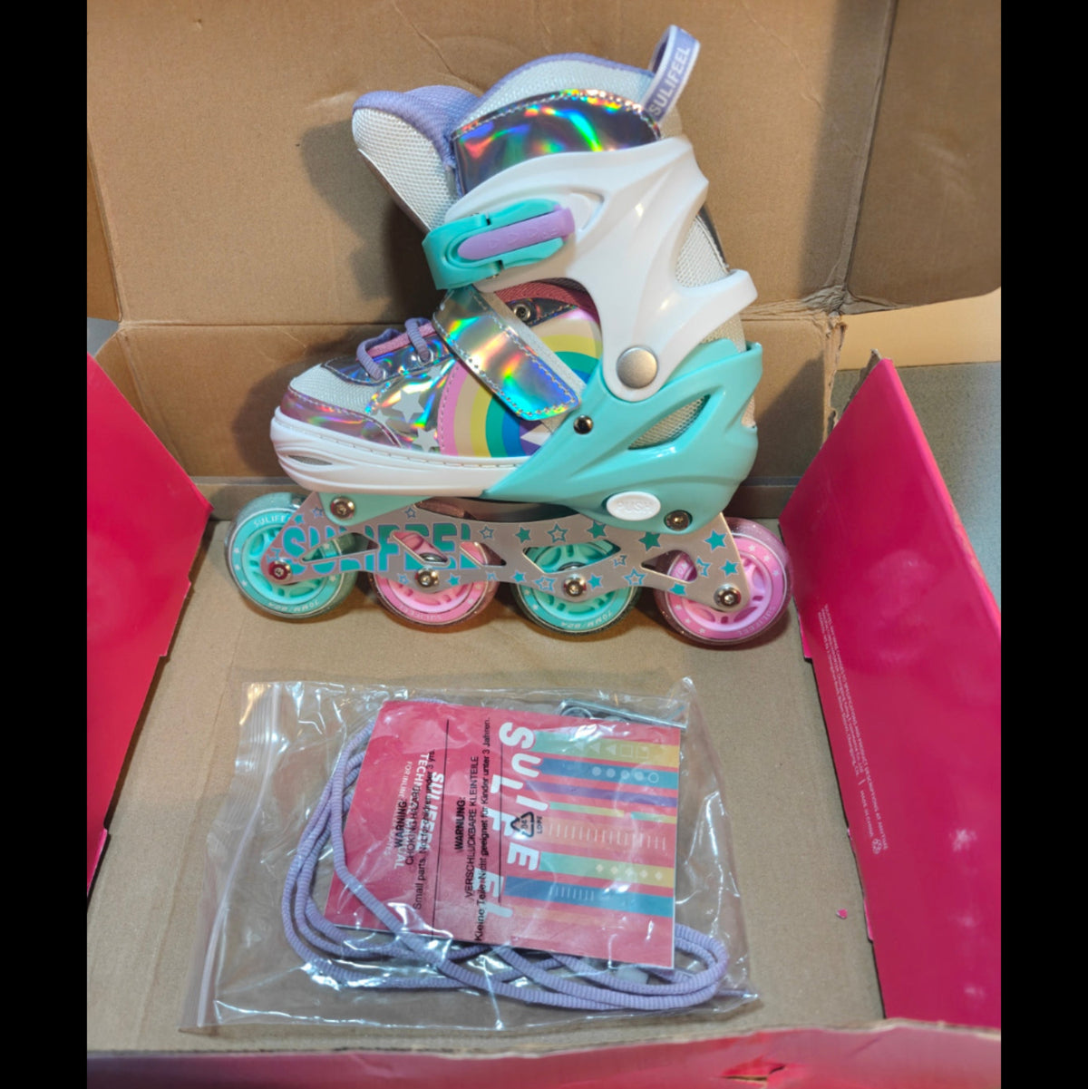 H29 - SULIFEEL Rainbow Unicorn Adjustable Inline Skates for Girls for Kids
