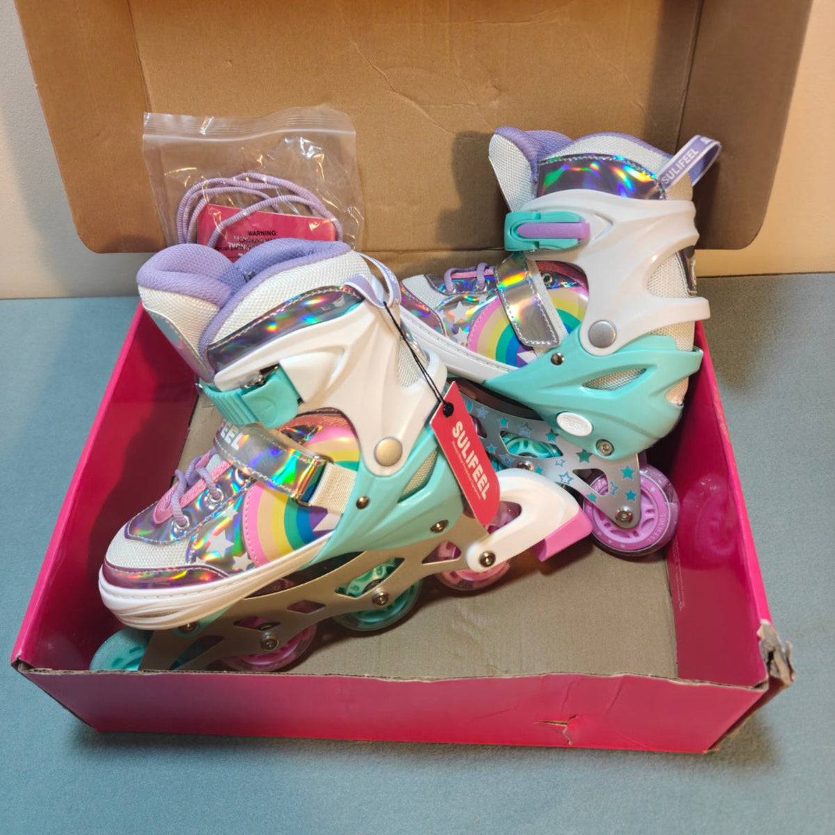 H29 - SULIFEEL Rainbow Unicorn Adjustable Inline Skates for Girls for Kids