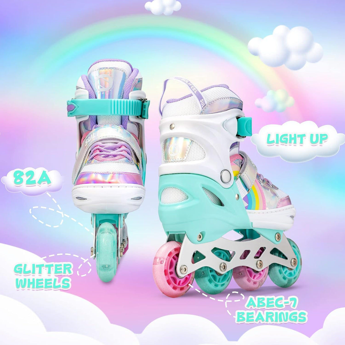 H29 - SULIFEEL Rainbow Unicorn Adjustable Inline Skates for Girls for Kids