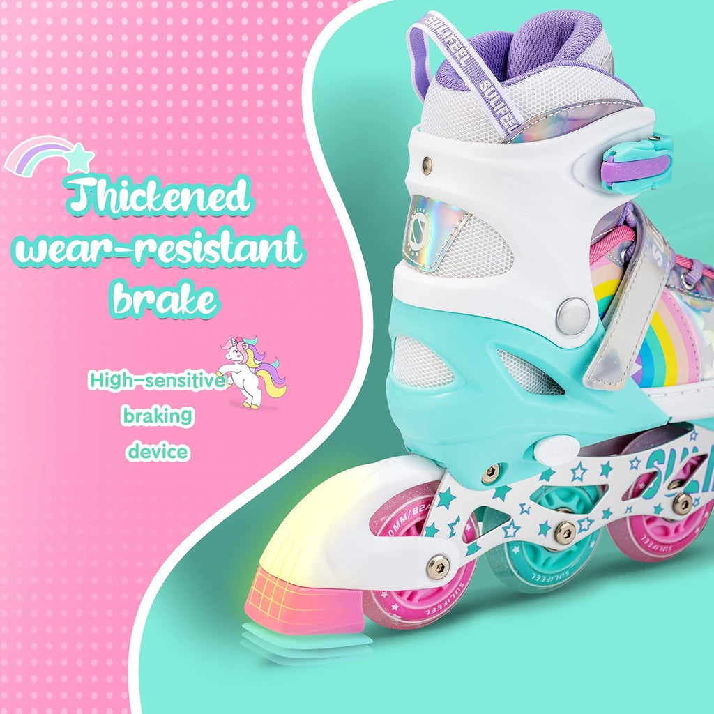 H29 - SULIFEEL Rainbow Unicorn Adjustable Inline Skates for Girls for Kids