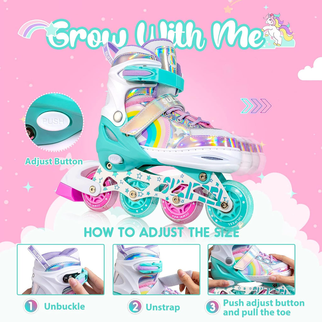H29 - SULIFEEL Rainbow Unicorn Adjustable Inline Skates for Girls for Kids