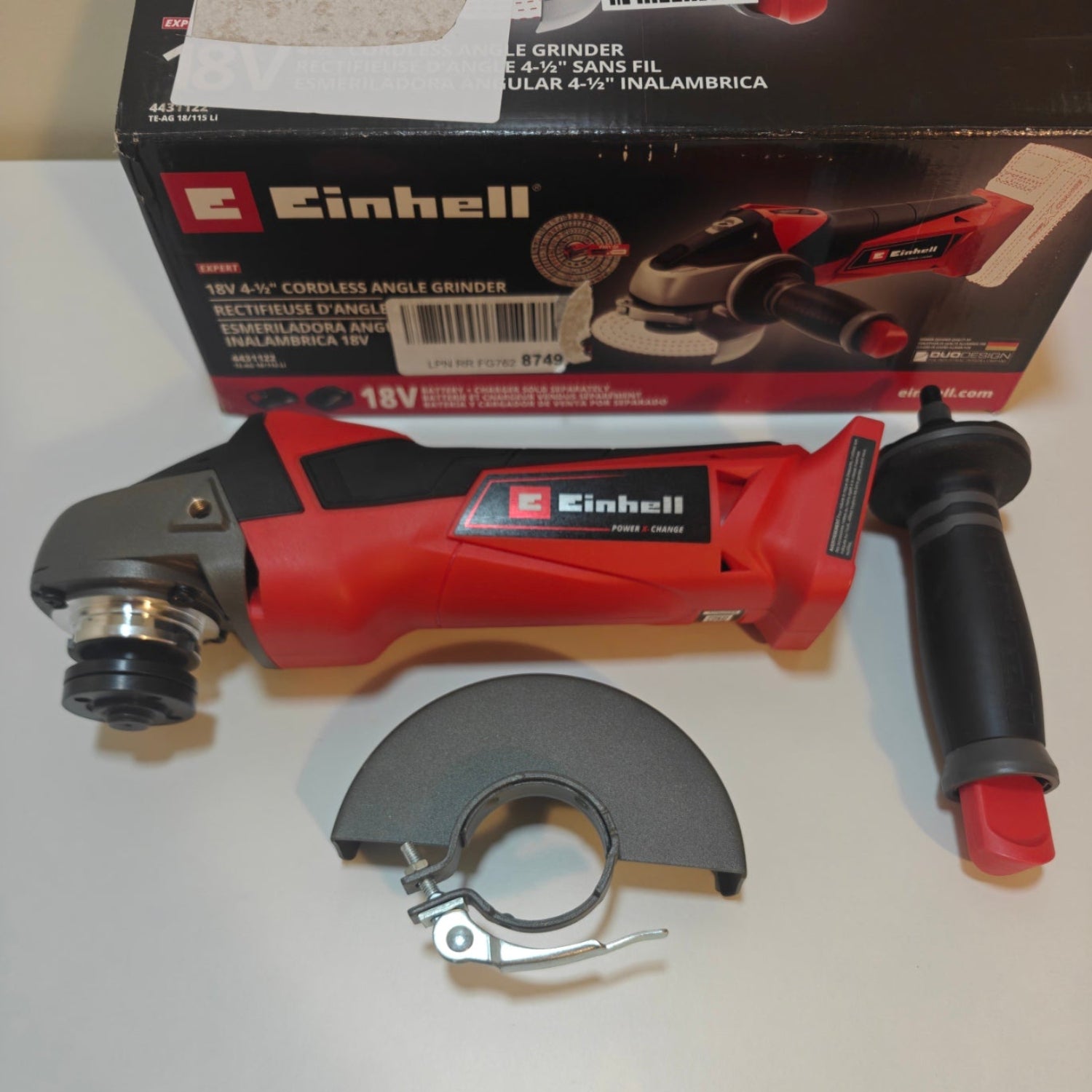 H7 - Einhell 4431122 Cordless 4-1/2" Angle Grinder TE-AG 18/115 Li-Solo Power X-Change (18V, 4-1/2" disc diameter, 1.1" cutting depth, soft start, without cutting disc.