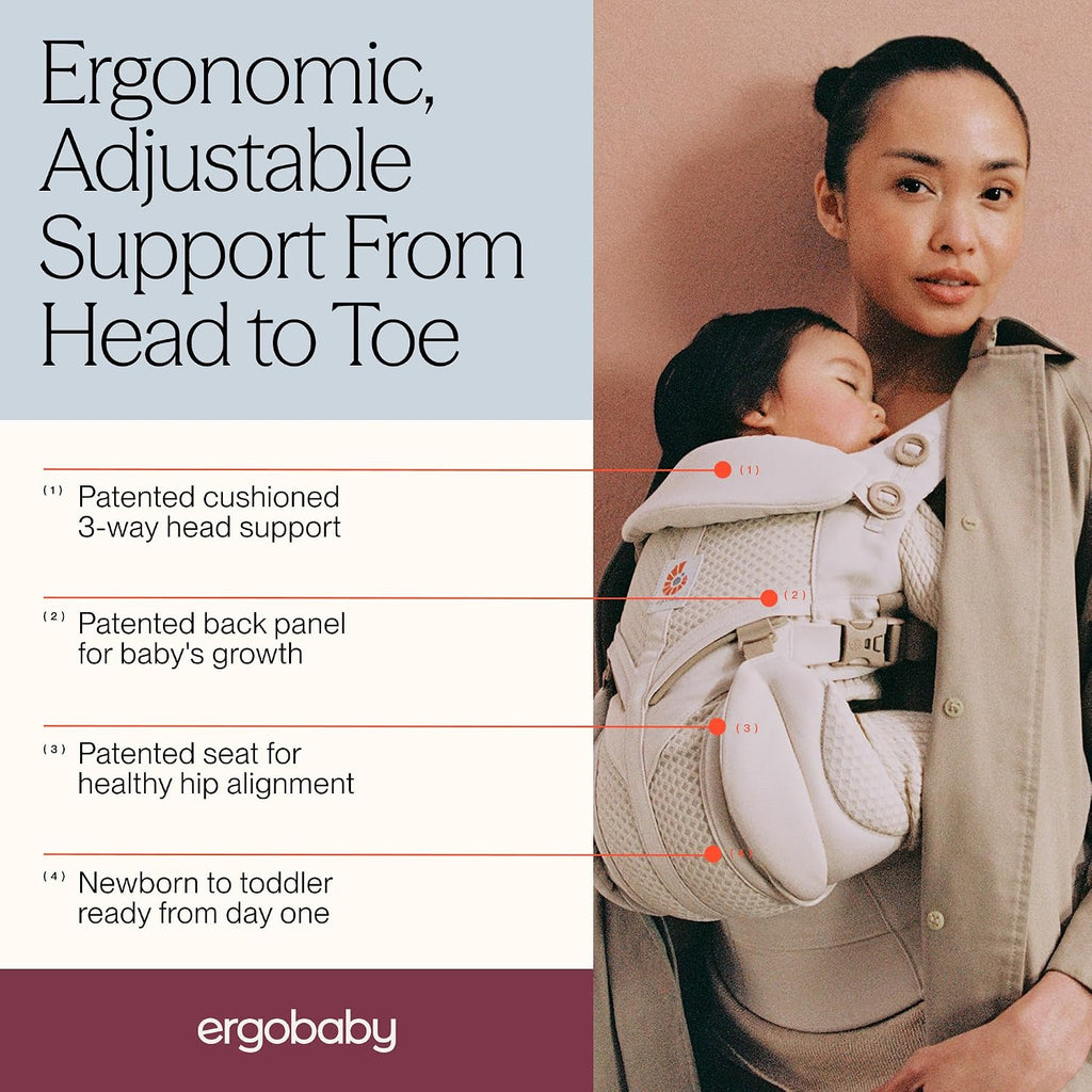 H9 - Ergobaby Omni Classic Baby Carrier for Newborn to Toddlers 0-48 Months | 4-Position 100% Premium Cotton Baby Carrier with Ergonomic Support, Fits 7-45 lbs, Pure Black