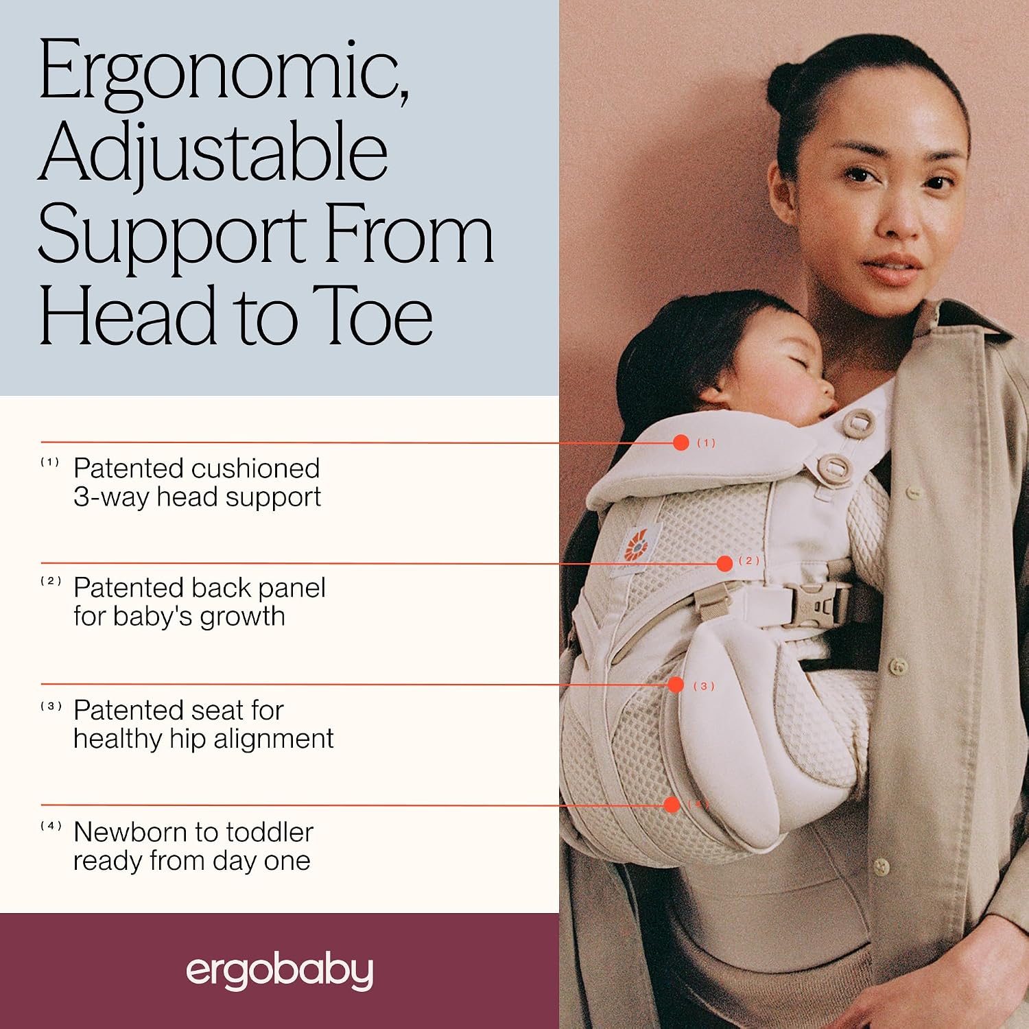 H9 - Ergobaby Omni Classic Baby Carrier for Newborn to Toddlers 0-48 Months | 4-Position 100% Premium Cotton Baby Carrier with Ergonomic Support, Fits 7-45 lbs, Pure Black