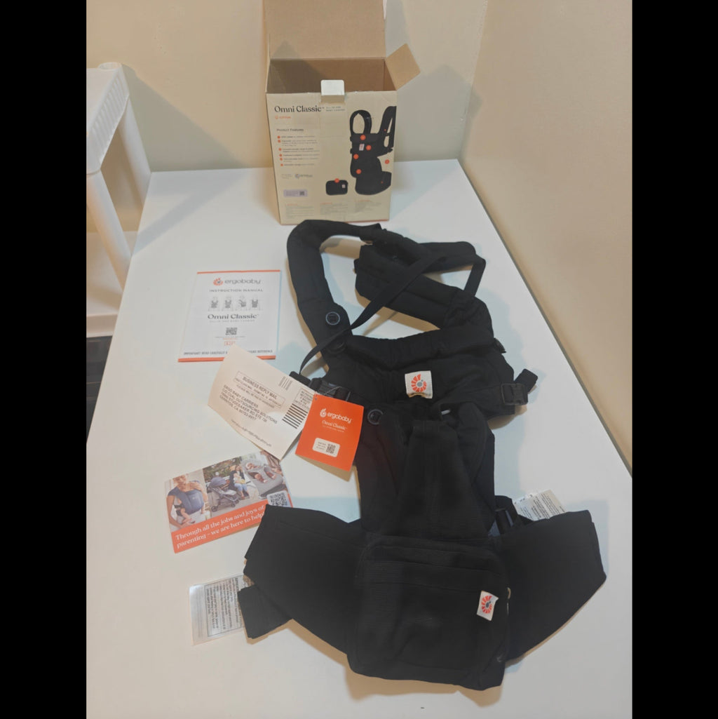 H9 - Ergobaby Omni Classic Baby Carrier for Newborn to Toddlers 0-48 Months | 4-Position 100% Premium Cotton Baby Carrier with Ergonomic Support, Fits 7-45 lbs, Pure Black