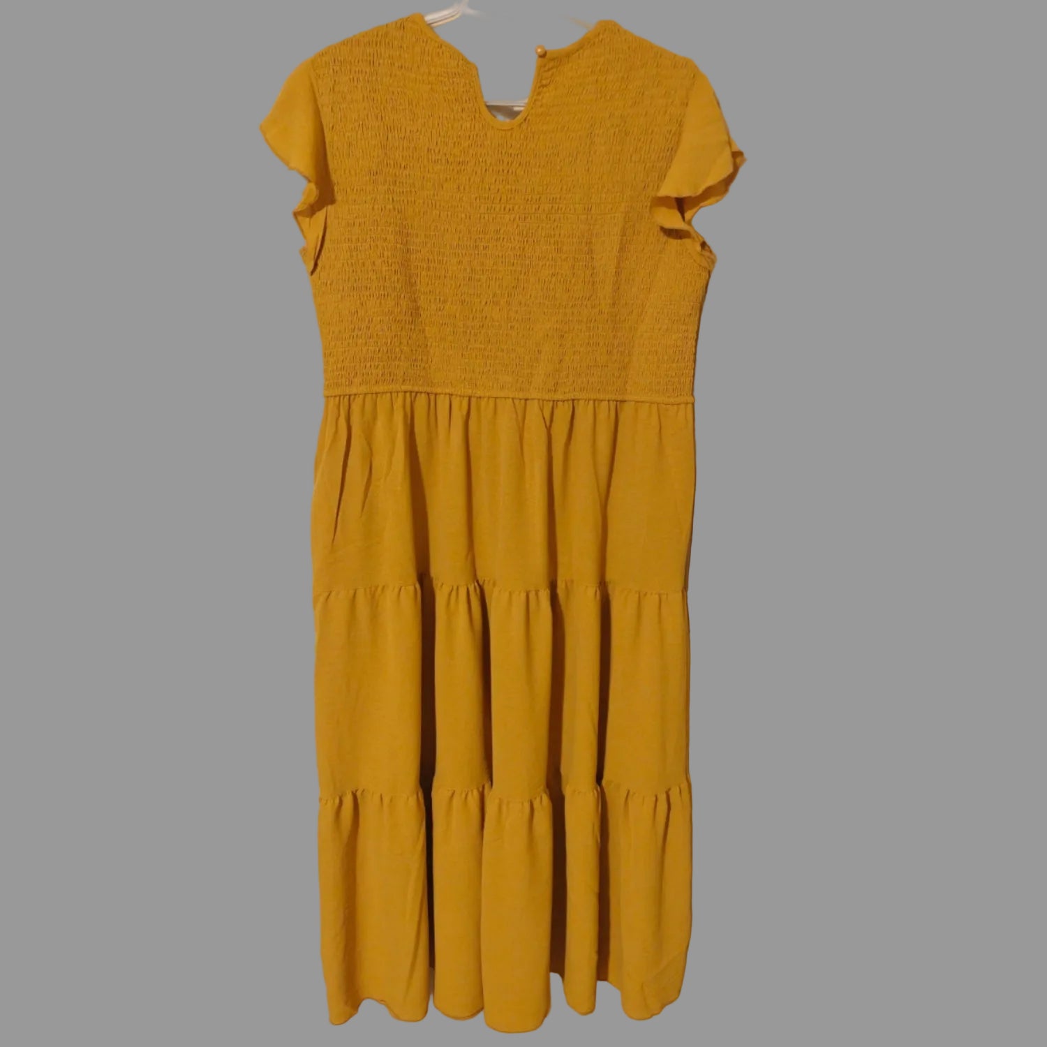C12 - Women's Summer Casual Midi Dress Boho Flutter Sleeve Crew Neck Smocked Flowy Tiered A-Line Long Beach Dress