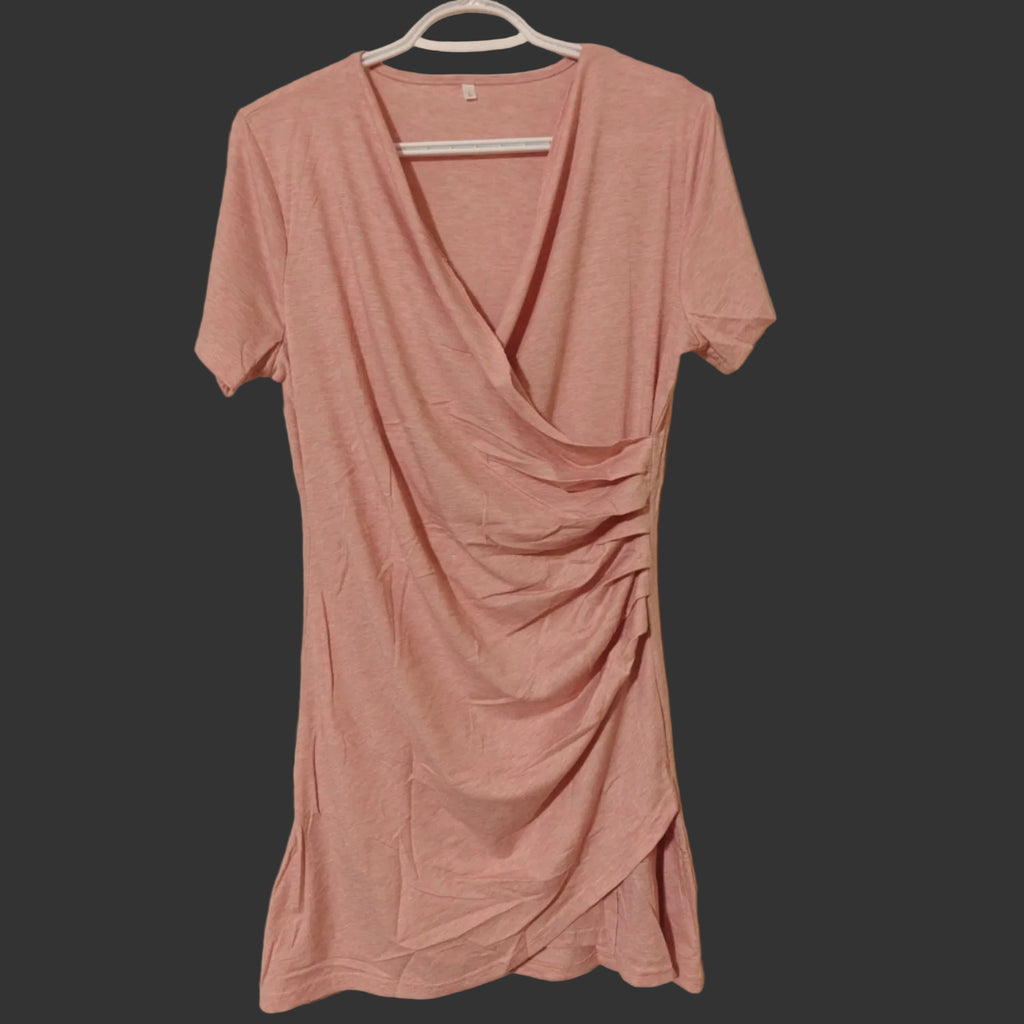 C23 - Jaysreate Women's Casual Summer Dress Ruffle T Shirt Ruched V Neck Tunic Short Sleeve Sun Dress for Women Beach Wear