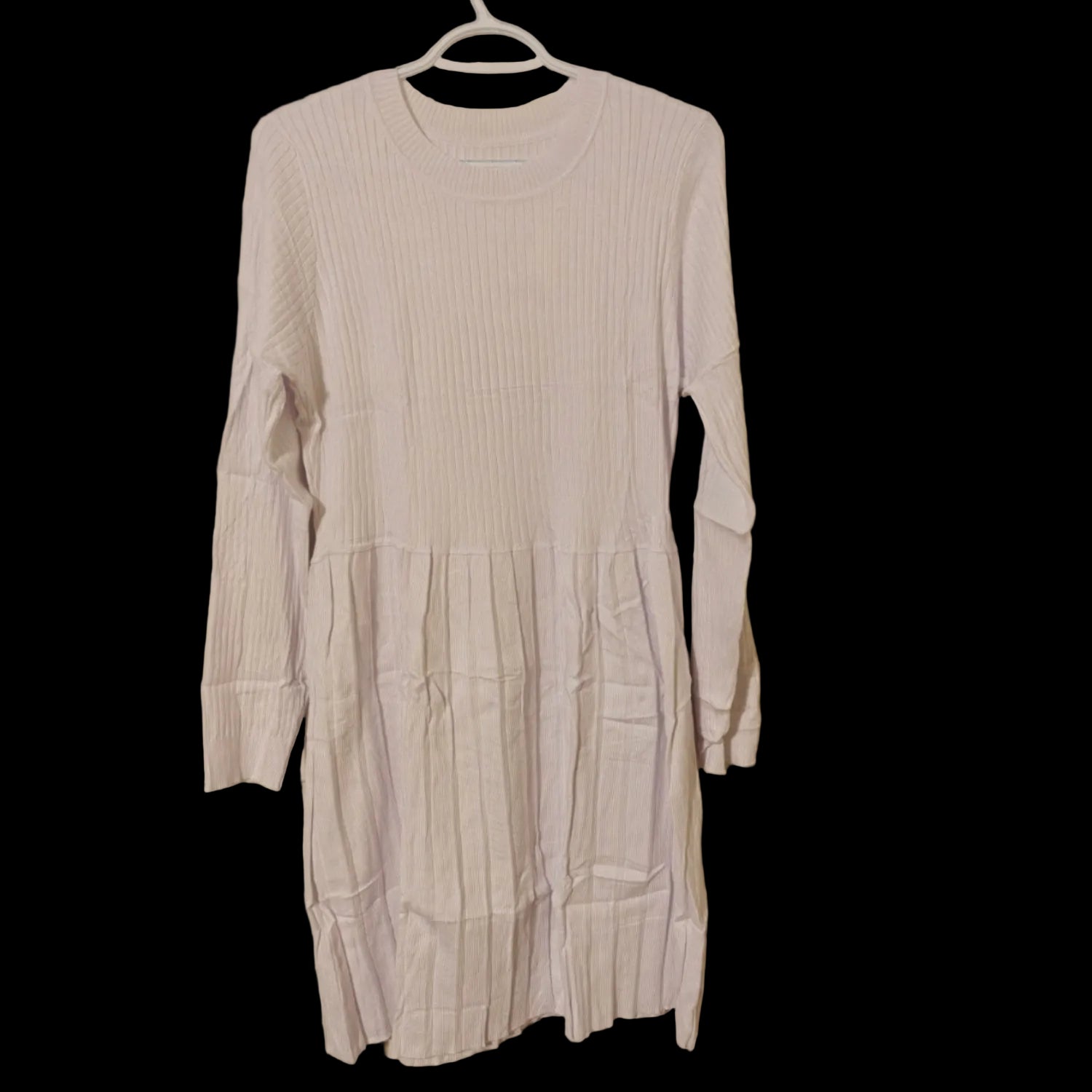 C24 - Jayscreate Women's Business Casual Sweater Dress Fall Winter High Waist Long Sleeve Crew Neck Pleated Dress