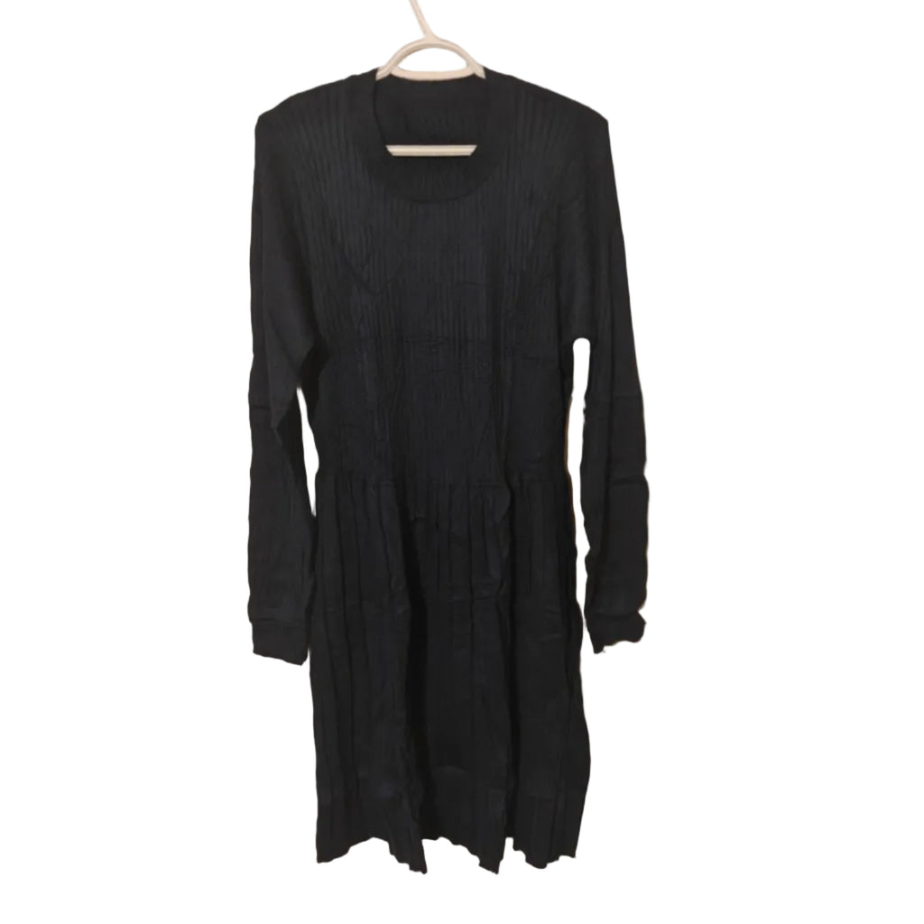 C36 - JAYSCREATE WOMEN'S BUSINESS CASUAL SWEATER DRESS FALL WINTER HIGH WAIST LONG SLEEVE CREW NECK PLEATED DRESS BLUE