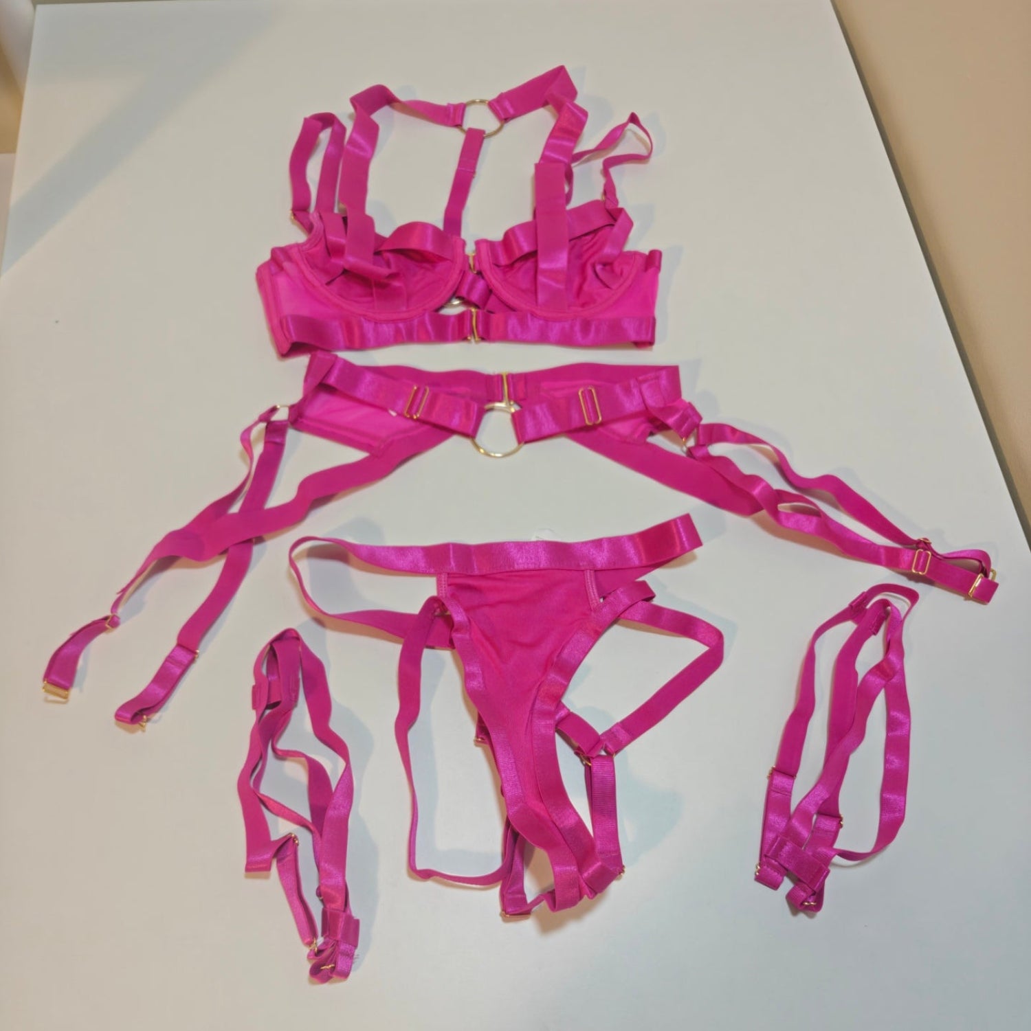 C40 - Garter Lingerie for Women, Sexy Strappy Lingerie, Matching 4 Piece Lace Lingerie Sets with Underwire