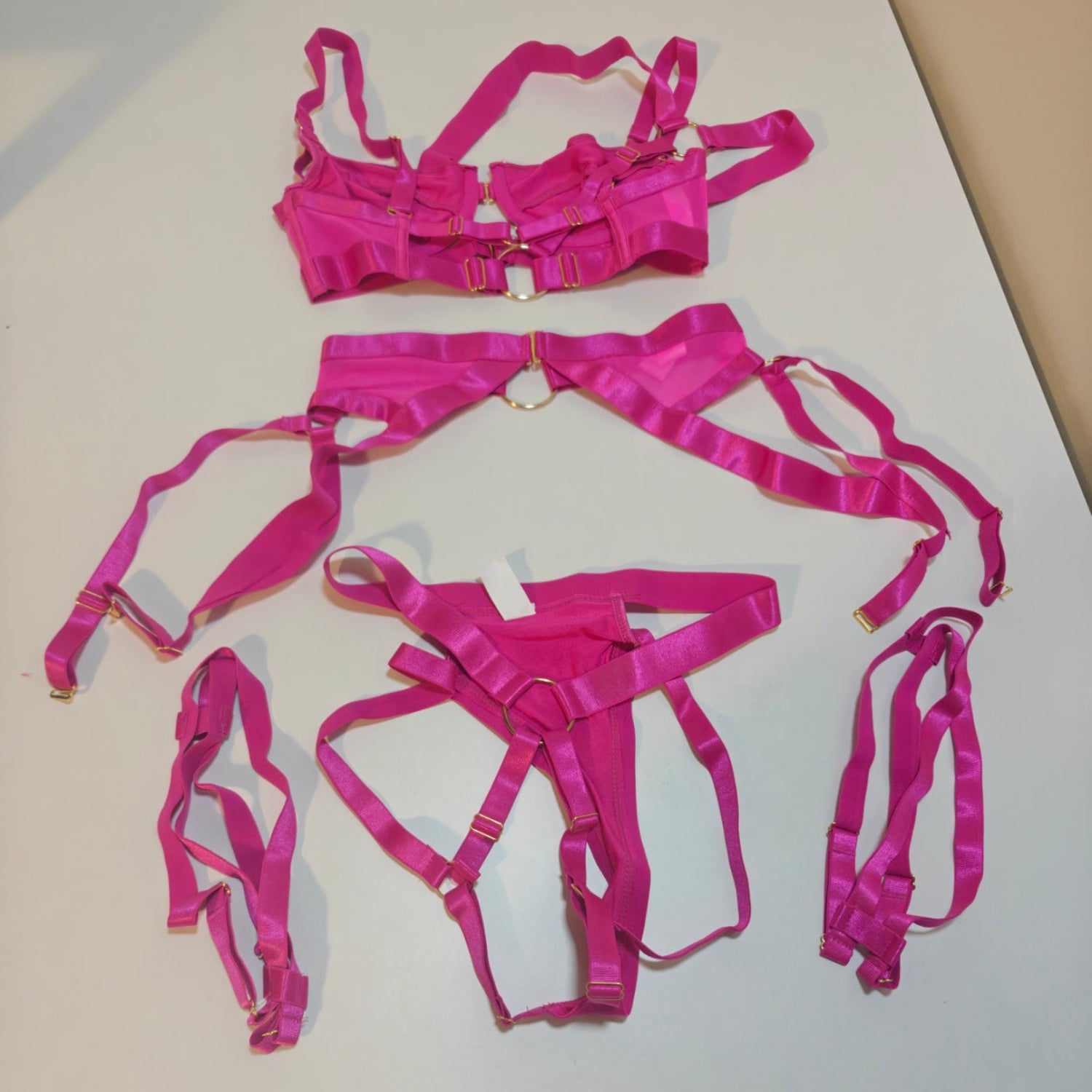 C40 - Garter Lingerie for Women, Sexy Strappy Lingerie, Matching 4 Piece Lace Lingerie Sets with Underwire