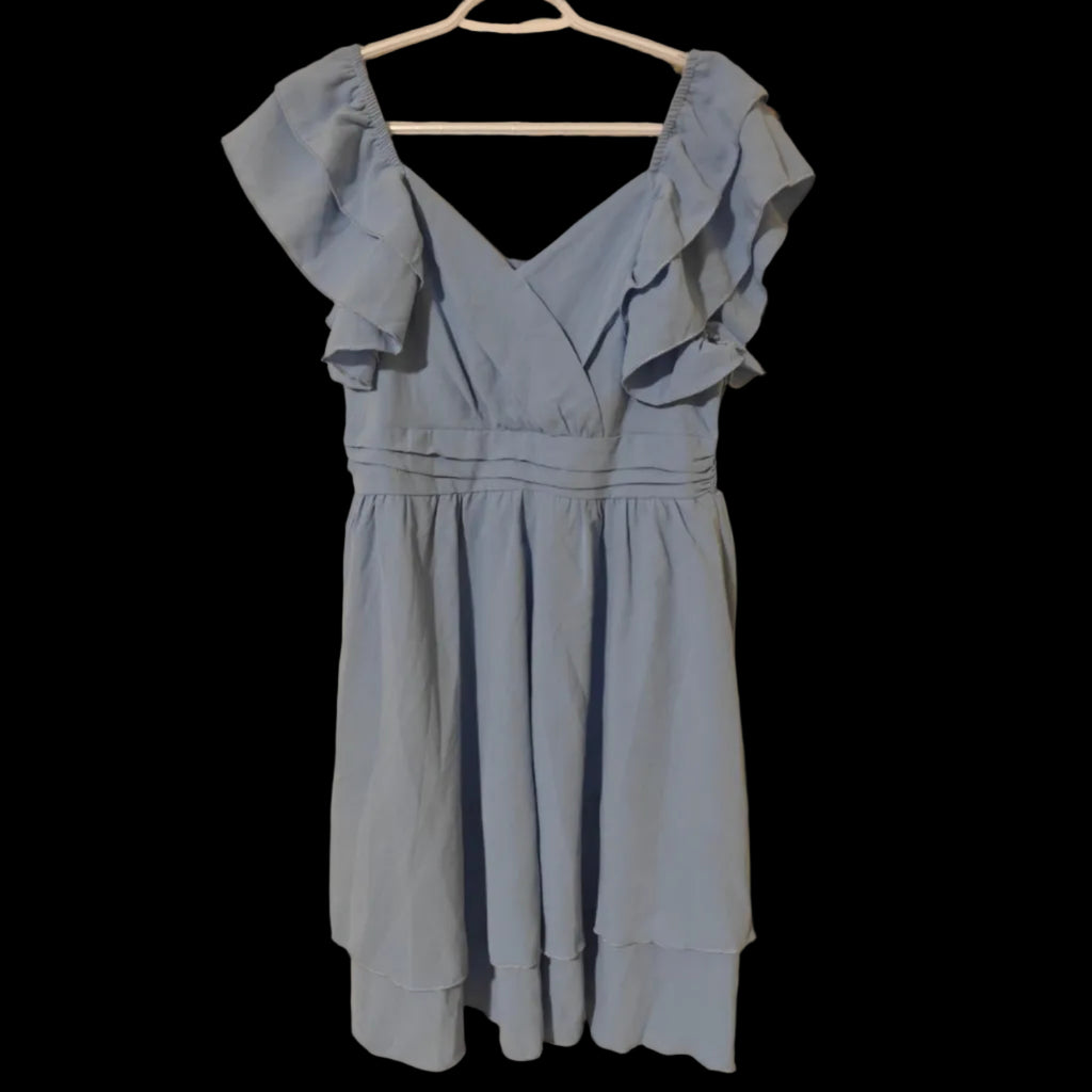 C46 - CICIDUDU Women's Summer Dress Casual Wrap V Neck Flutter Sleeve Double Layer Ruffle Wedding Guest Short Mini Dresses